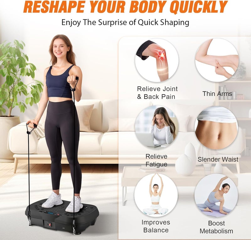 ALSO GO Vibration Plate Exercise Machine, 6 Workout Modes & 120-Level Vibration Platform for Weight Loss/Lymphatic Drainage, 400lbs Capacity Vibration Board with Resistance Bands for Full Body Workout - Image 4